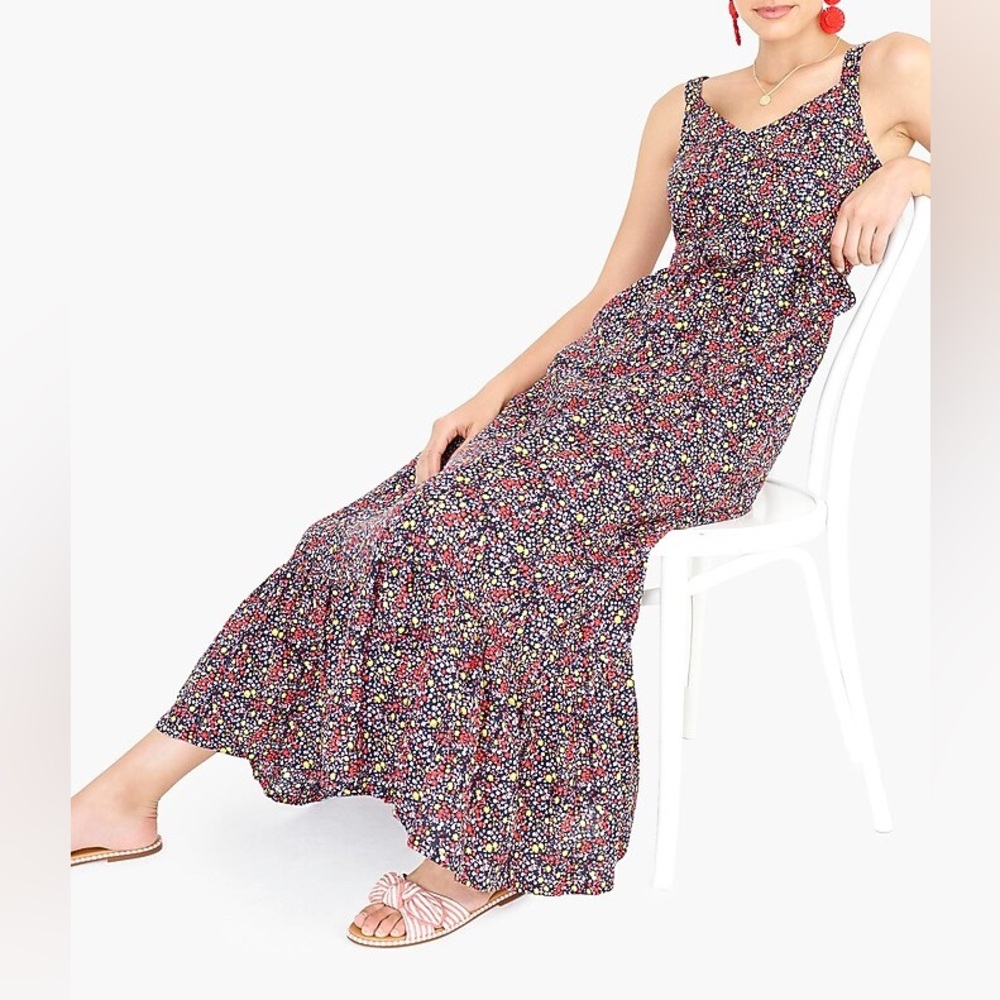NWT / J.Crew Factory Printed tiered maxi dress in linen-cotton - Picture 3 of 10
